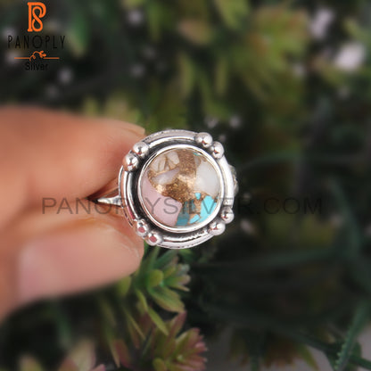Mojave Bumblebee Turquoise Stone Round Silver Ring