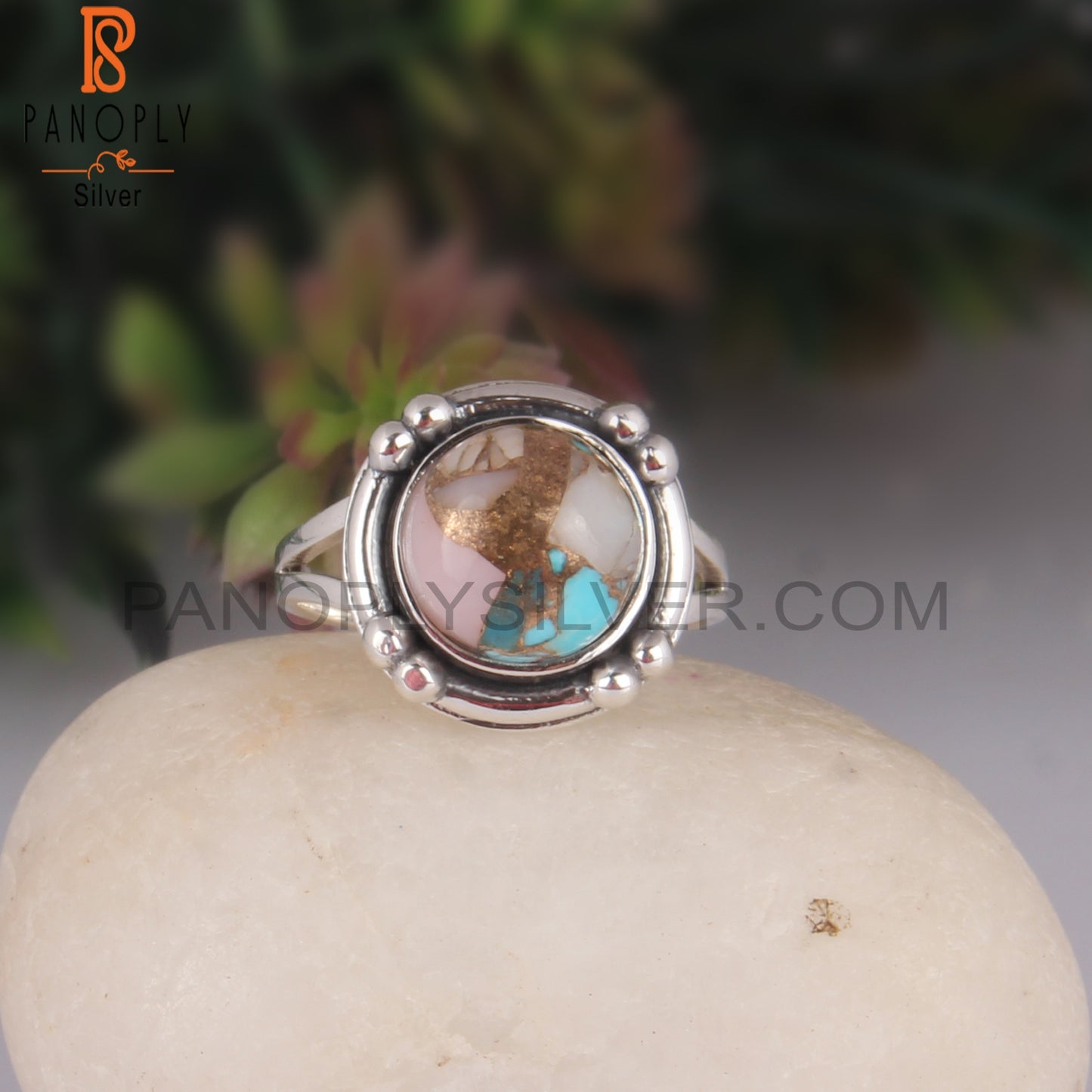 Mojave Bumblebee Turquoise Stone Round Silver Ring
