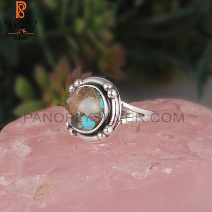 Mojave Bumblebee Turquoise Stone Round Silver Ring