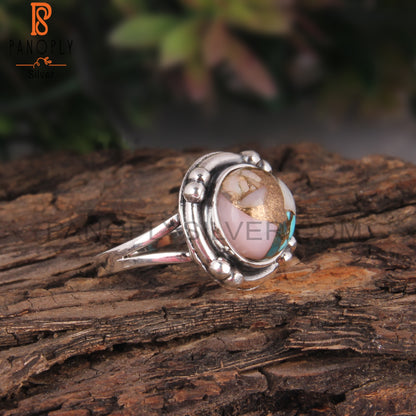 Mojave Bumblebee Turquoise Stone Round Silver Ring