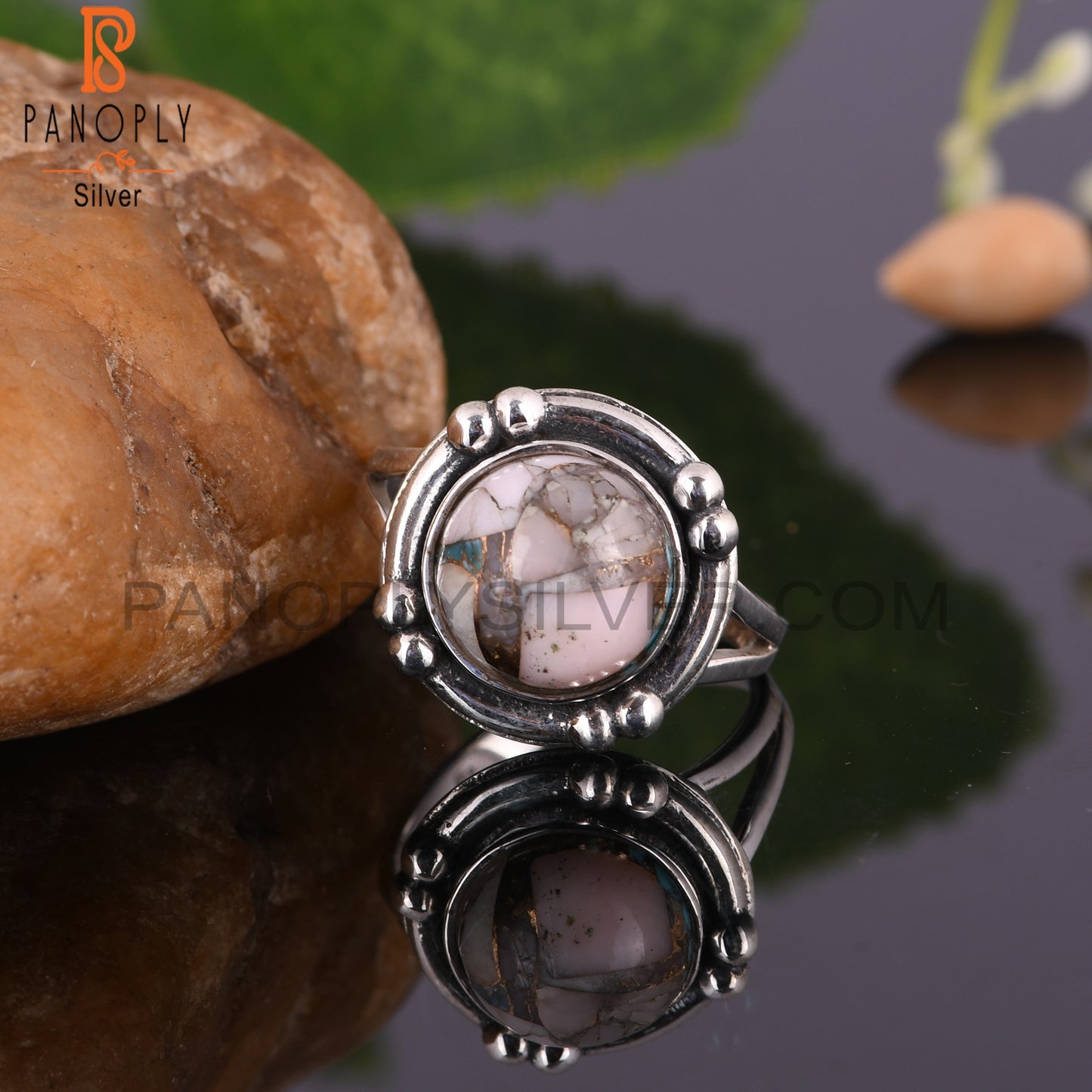 Mojave Pink Turquoise Round Shape 925 Silver Ring