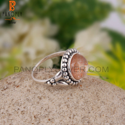 Doublet Sunstone Crystal Round Shape 925 Sterling Silver Ring