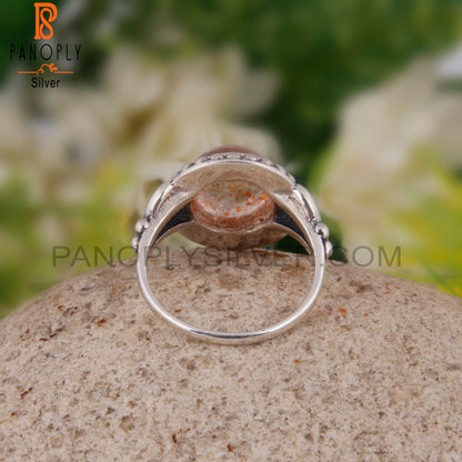 Doublet Sunstone Crystal Round Shape 925 Sterling Silver Ring
