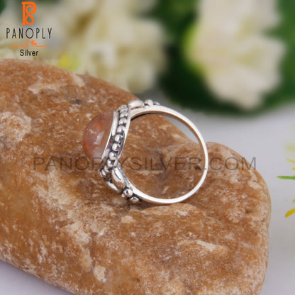 Doublet Sunstone Crystal Round Shape 925 Sterling Silver Ring