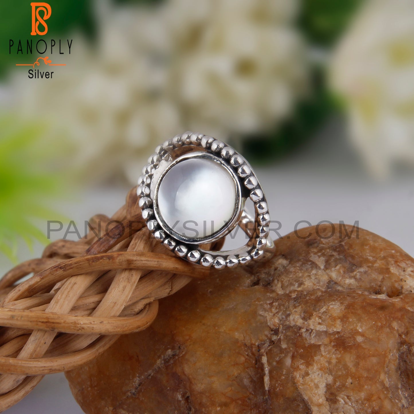 Doublet Mother Of Pearl Crystal Round 925 Sterling Silver Ring