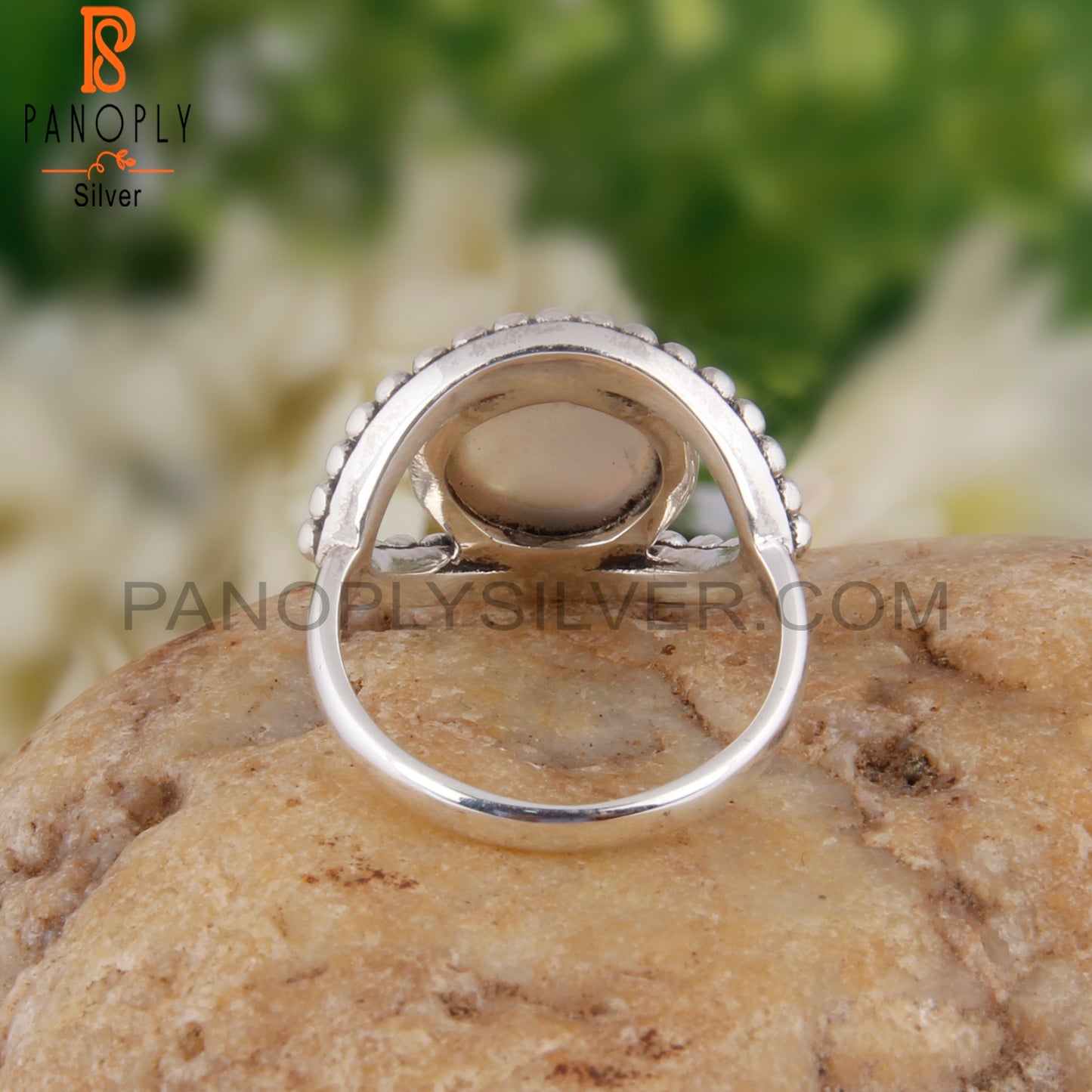 Doublet Mother Of Pearl Crystal Round 925 Sterling Silver Ring