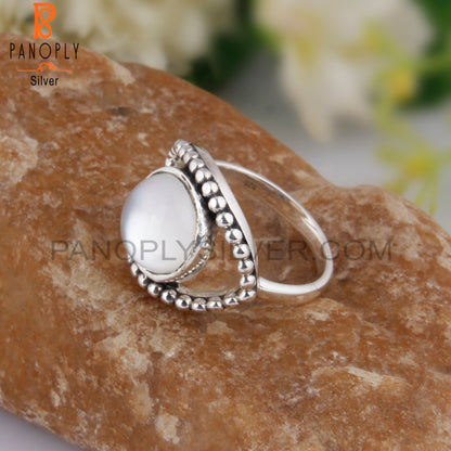 Doublet Mother Of Pearl Crystal Round 925 Sterling Silver Ring