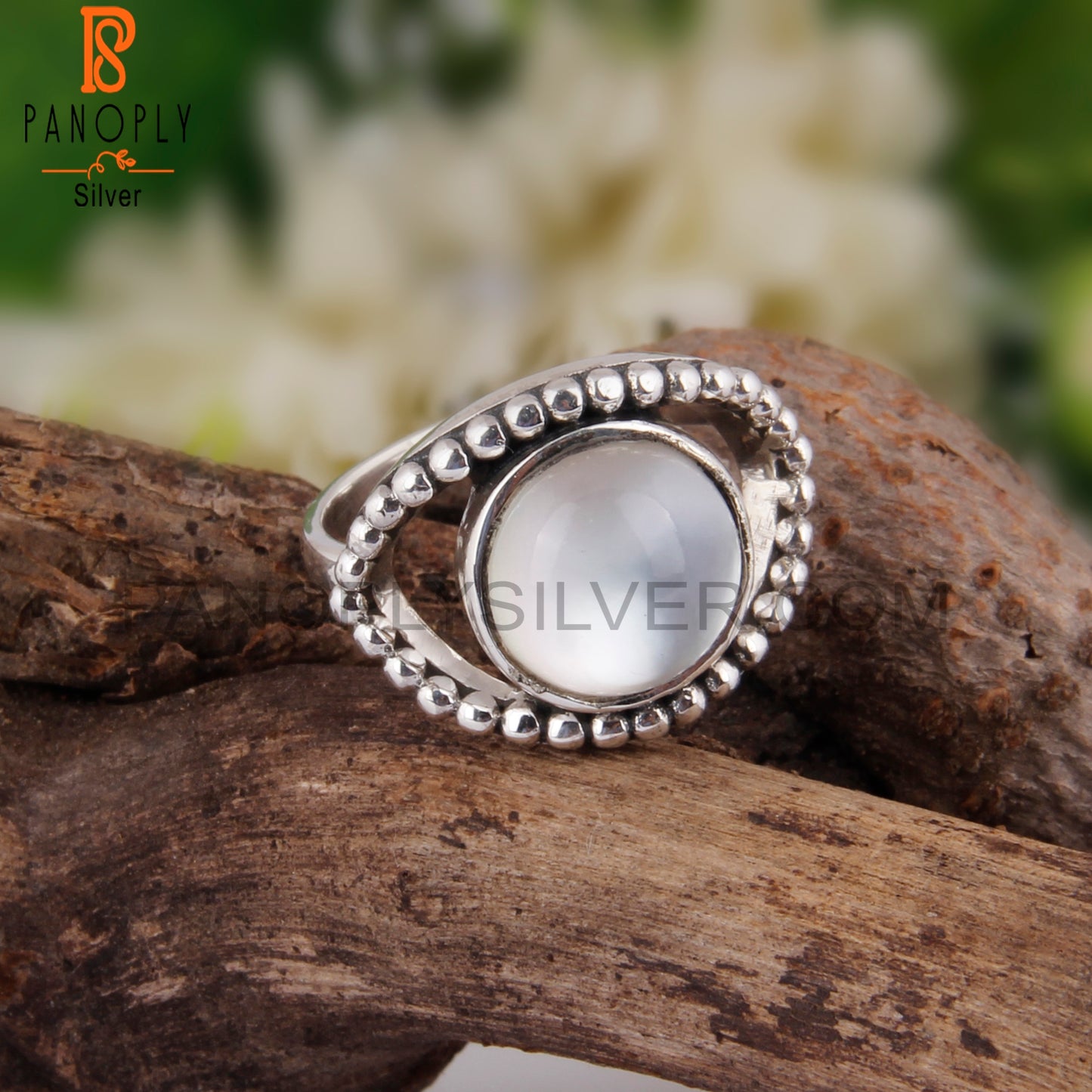 Doublet Mother Of Pearl Crystal Round 925 Sterling Silver Ring