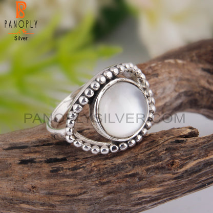Doublet Mother Of Pearl Crystal Round 925 Sterling Silver Ring