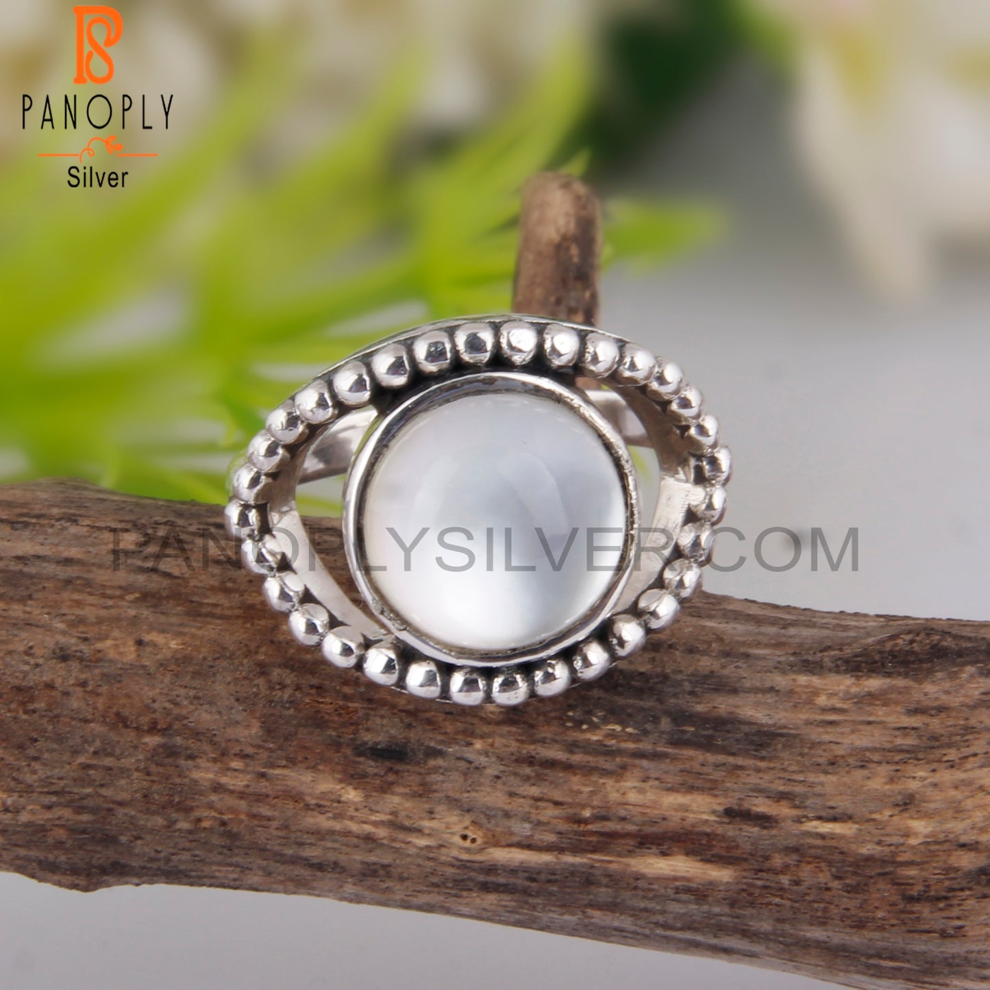 Doublet Mother Of Pearl Crystal Round 925 Sterling Silver Ring