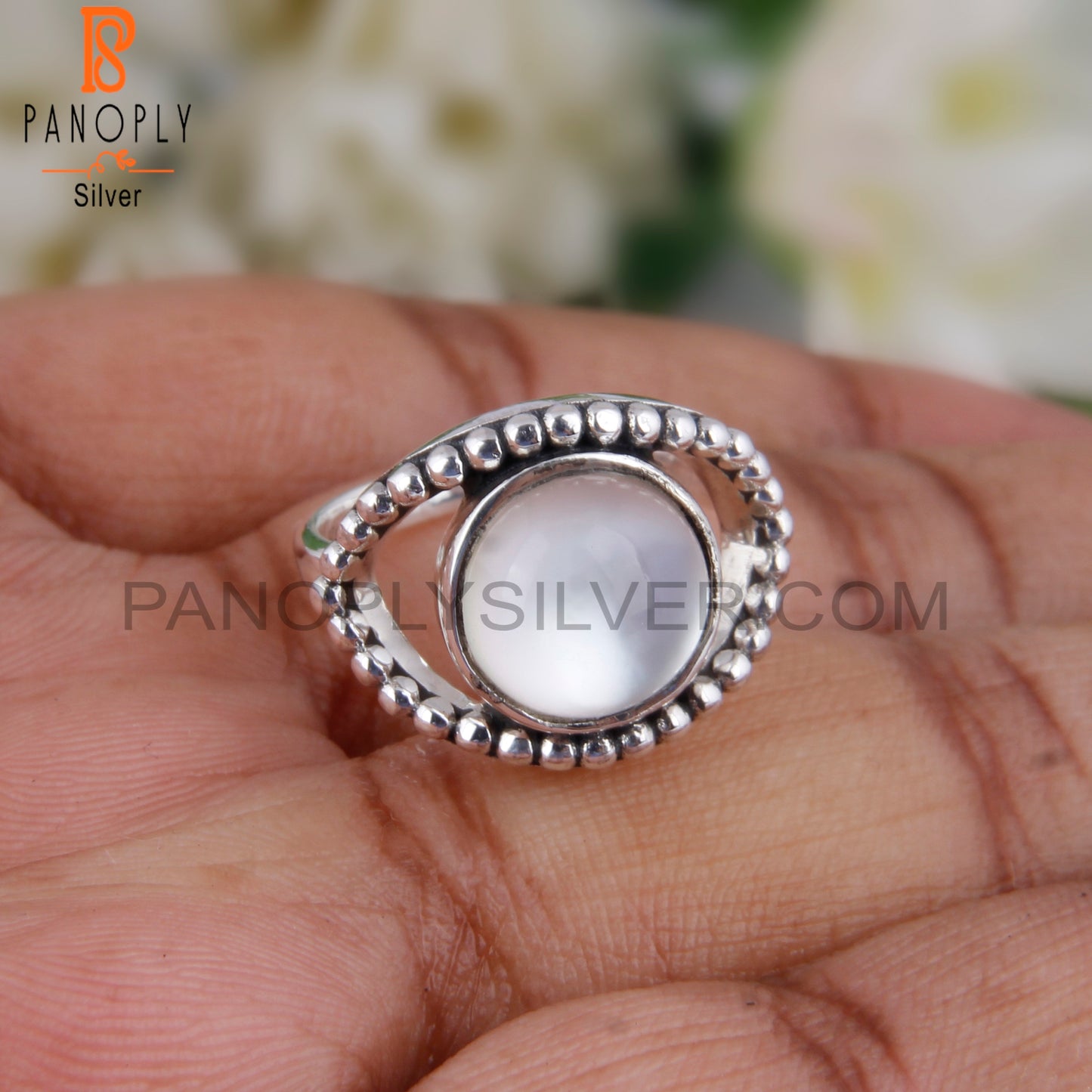 Doublet Mother Of Pearl Crystal Round 925 Sterling Silver Ring