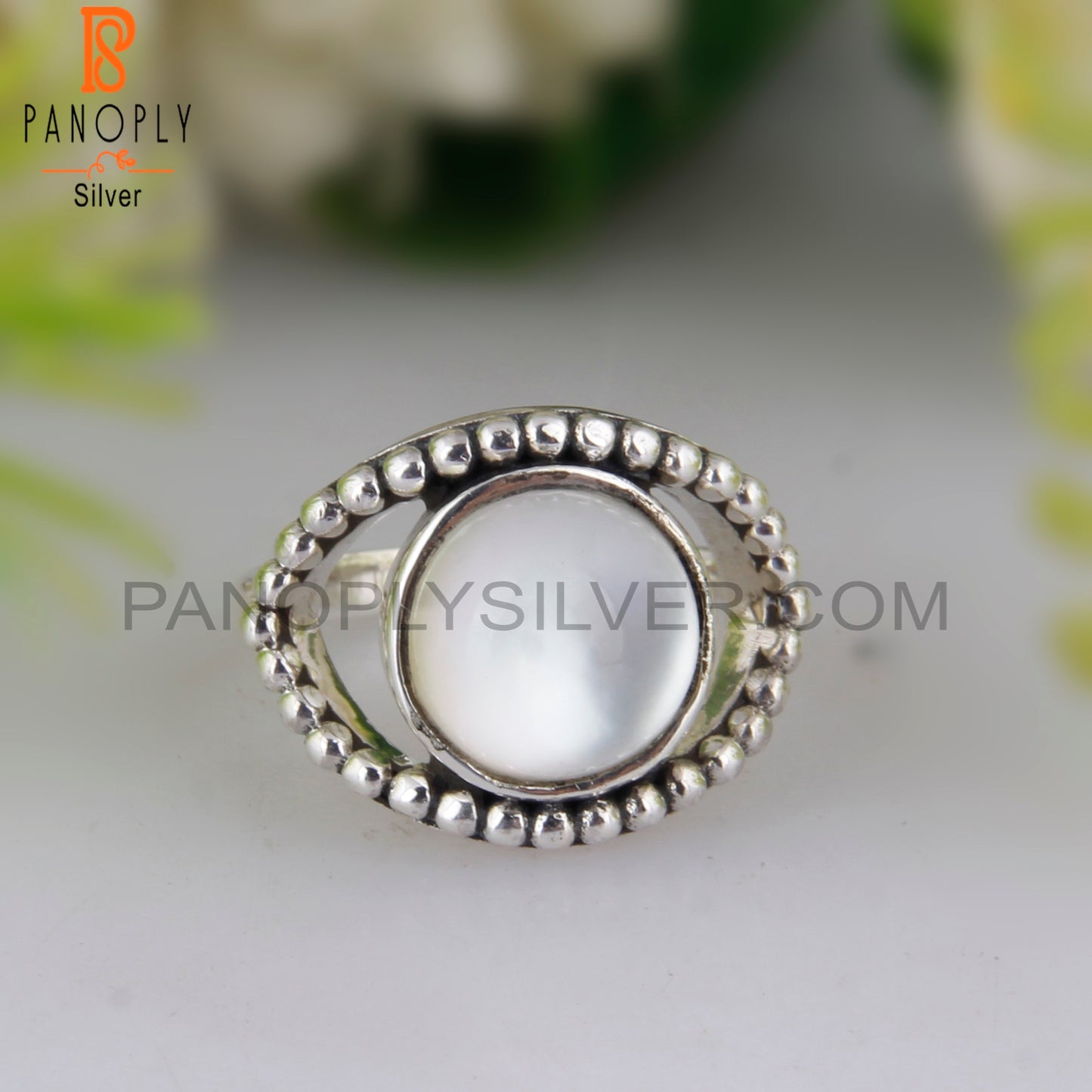 Doublet Mother Of Pearl Crystal Round 925 Sterling Silver Ring