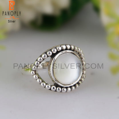 Doublet Mother Of Pearl Crystal Round 925 Sterling Silver Ring
