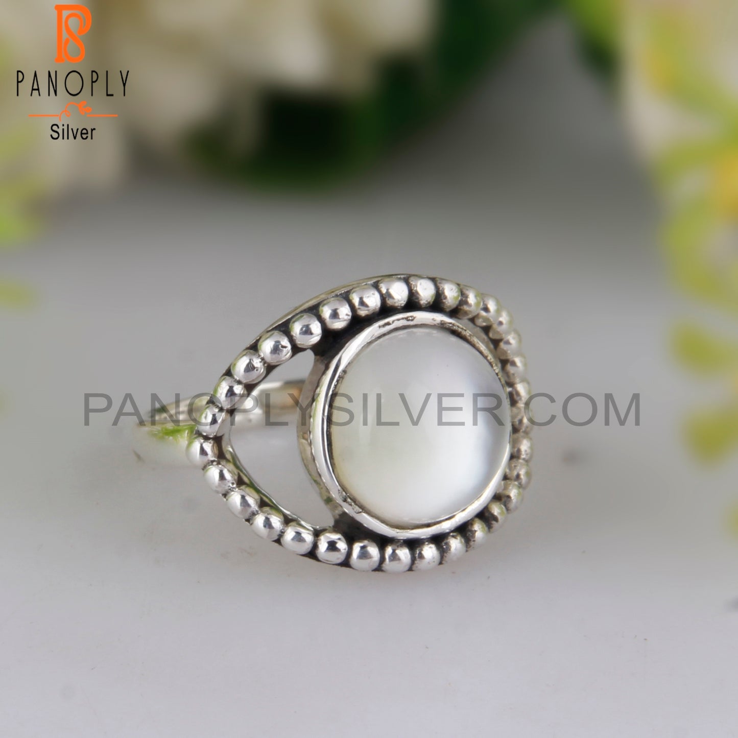 Doublet Mother Of Pearl Crystal Round 925 Sterling Silver Ring