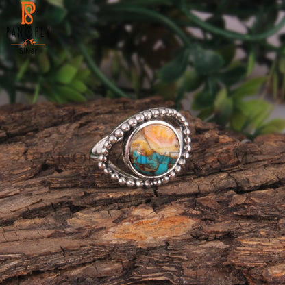 Natural Mojave Copper Bumblebee Turquoise 925 Silver Ring