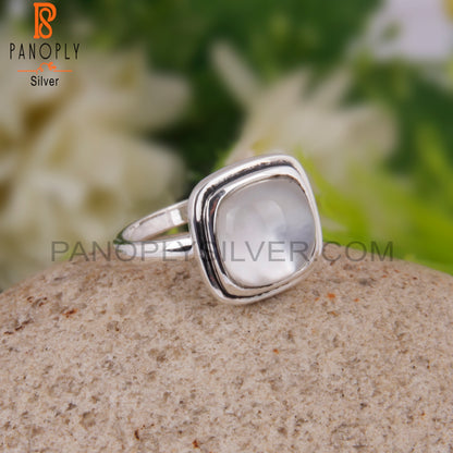 Doublet Mother Of Pearl Crystal Cushion 925 Silver Ring