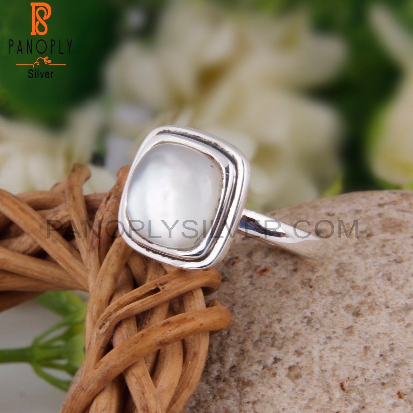 Doublet Mother Of Pearl Crystal Cushion 925 Silver Ring
