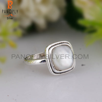 Doublet Mother Of Pearl Crystal Cushion 925 Silver Ring