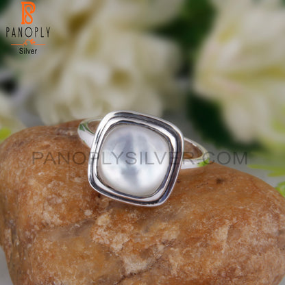 Doublet Mother Of Pearl Crystal Cushion 925 Silver Ring