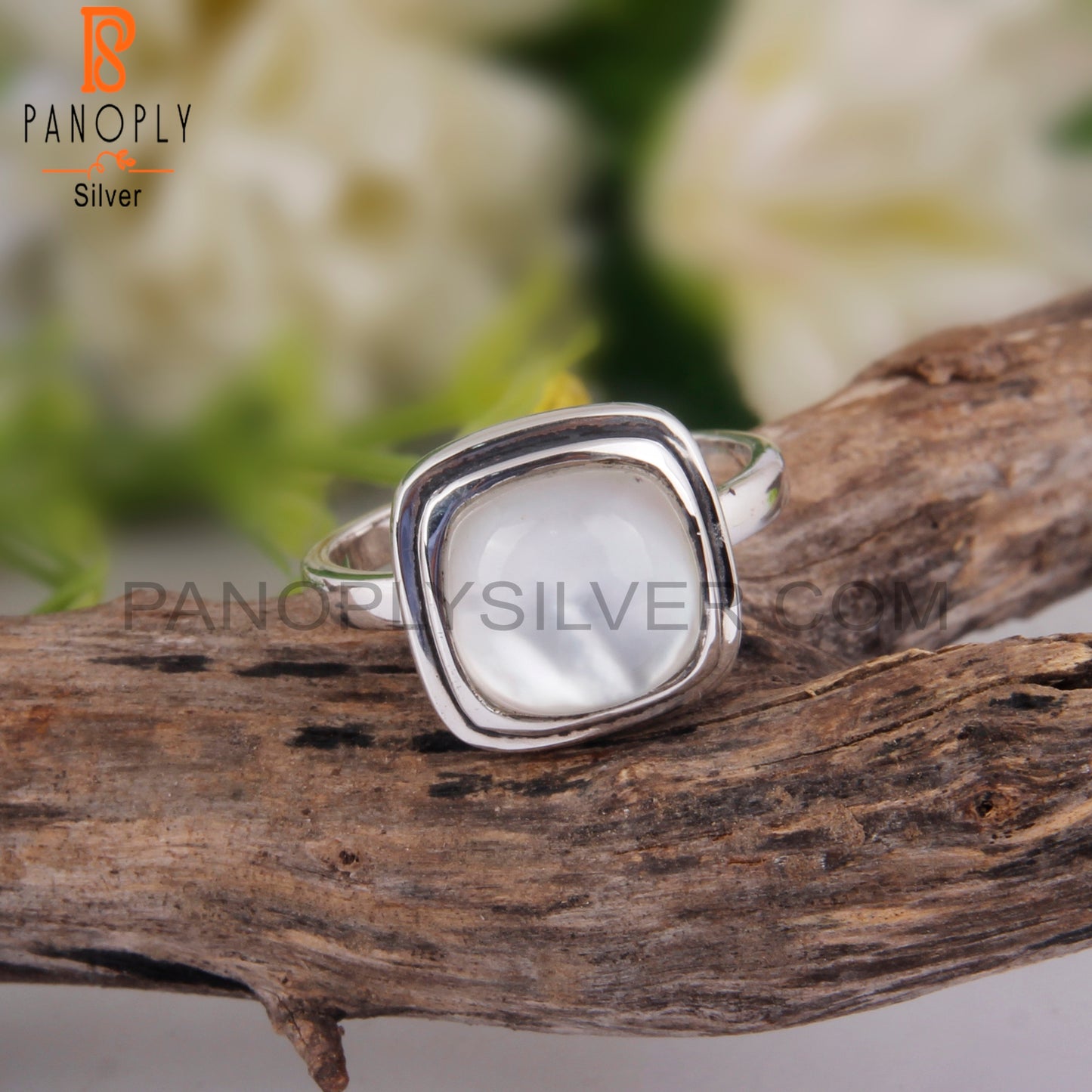 Doublet Mother Of Pearl Crystal Cushion 925 Silver Ring