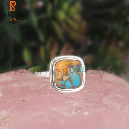 Mojave Copper Oyster Turquoise Cabochon Cushion Silver Ring