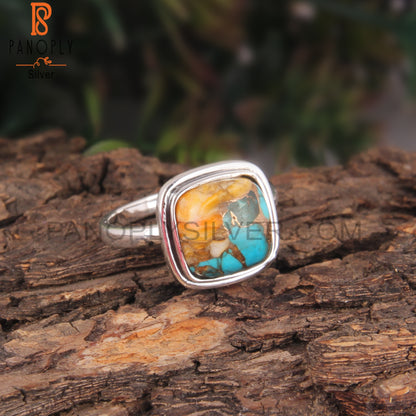 Mojave Copper Oyster Turquoise Cabochon Cushion Silver Ring
