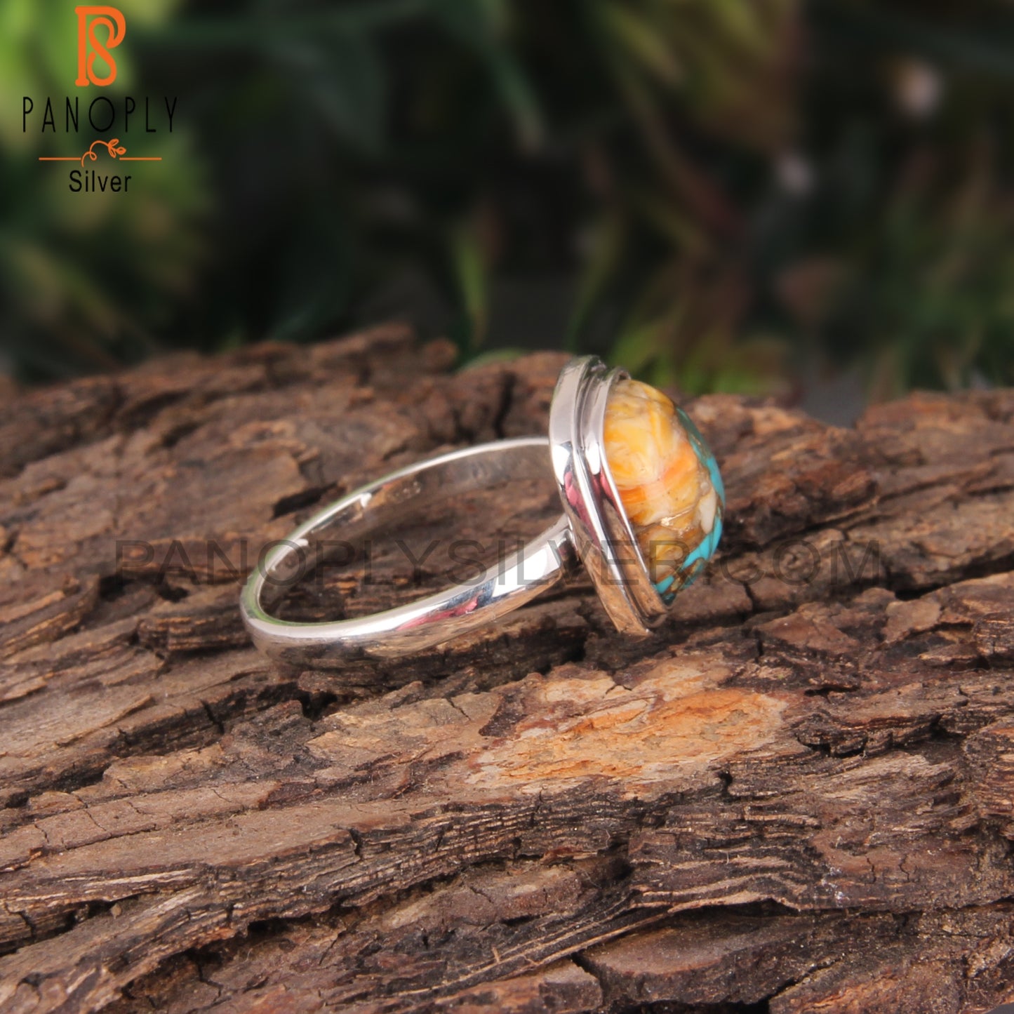 Mojave Copper Oyster Turquoise Cabochon Cushion Silver Ring