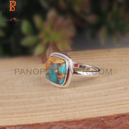 Mojave Copper Oyster Turquoise Cabochon Cushion Silver Ring