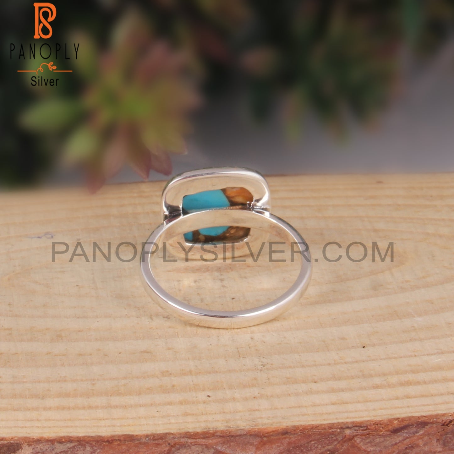 Mojave Copper Oyster Turquoise Cabochon Cushion Silver Ring