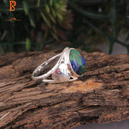 Mojave Copper Azurite Oval Shape 925 Sterling Silver Ring