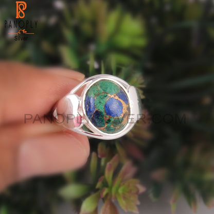 Mojave Copper Azurite Oval Shape 925 Sterling Silver Ring