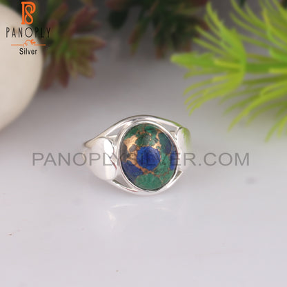 Mojave Copper Azurite Oval Shape 925 Sterling Silver Ring