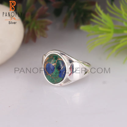 Mojave Copper Azurite Oval Shape 925 Sterling Silver Ring