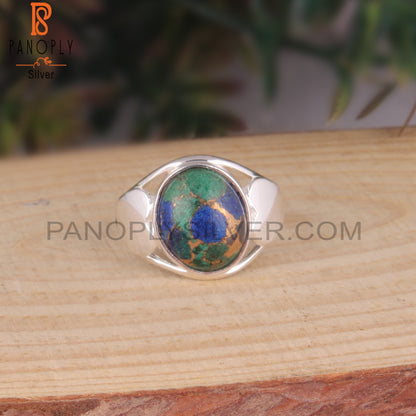 Mojave Copper Azurite Oval Shape 925 Sterling Silver Ring