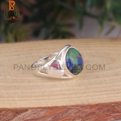 Mojave Copper Azurite Oval Shape 925 Sterling Silver Ring
