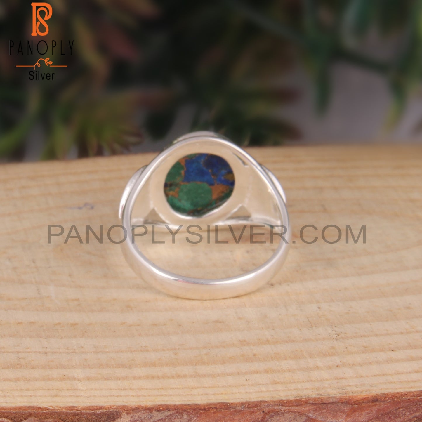 Mojave Copper Azurite Oval Shape 925 Sterling Silver Ring