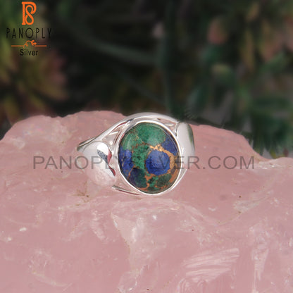 Mojave Copper Azurite Oval Shape 925 Sterling Silver Ring