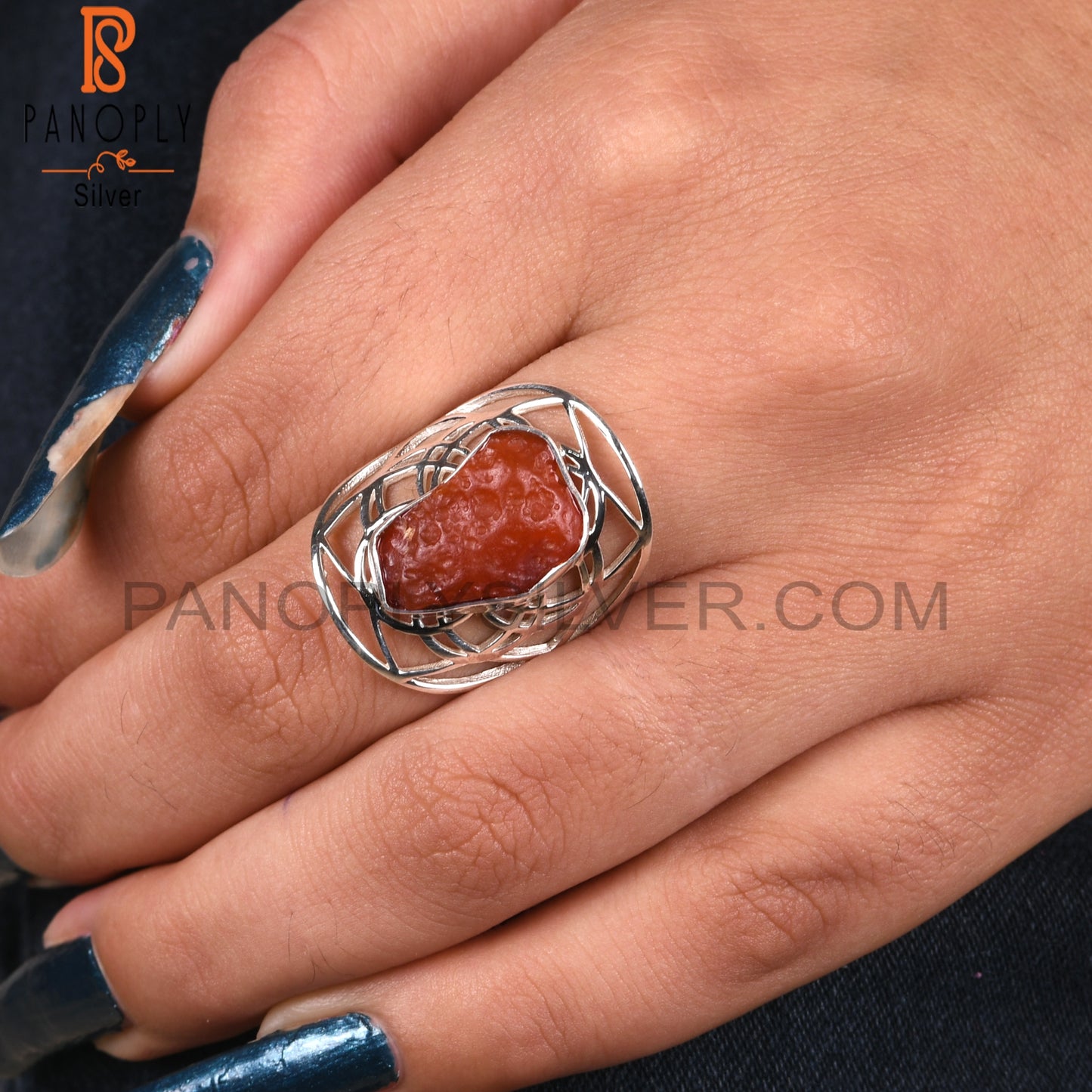 Carnelian Rough 925 Sterling Silver Wedding Ring
