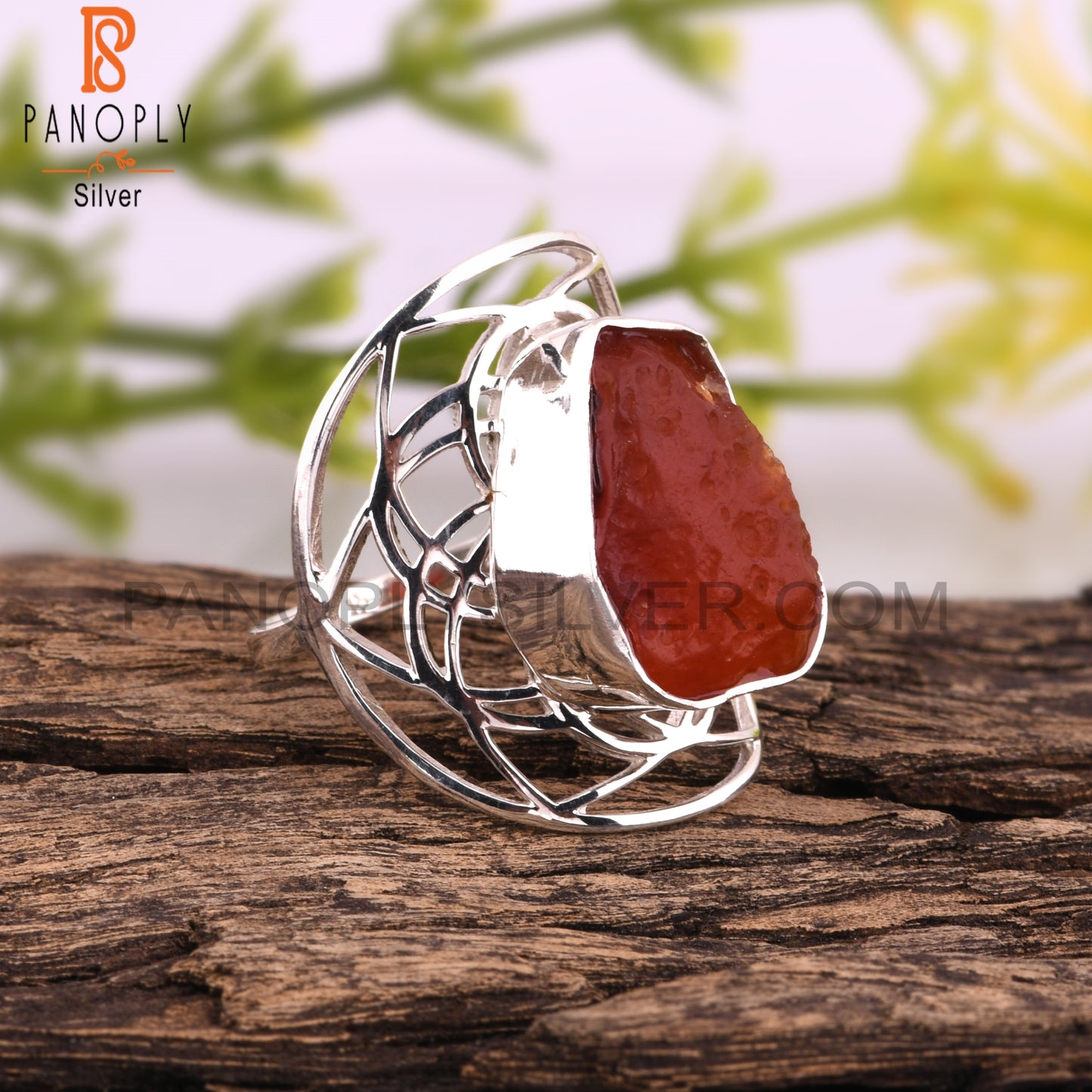 Carnelian Rough 925 Sterling Silver Wedding Ring