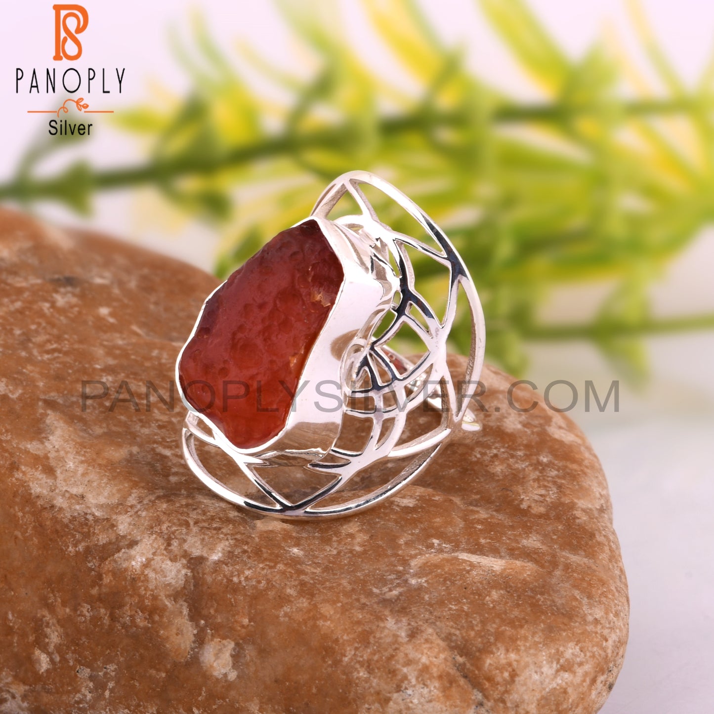 Carnelian Rough 925 Sterling Silver Wedding Ring