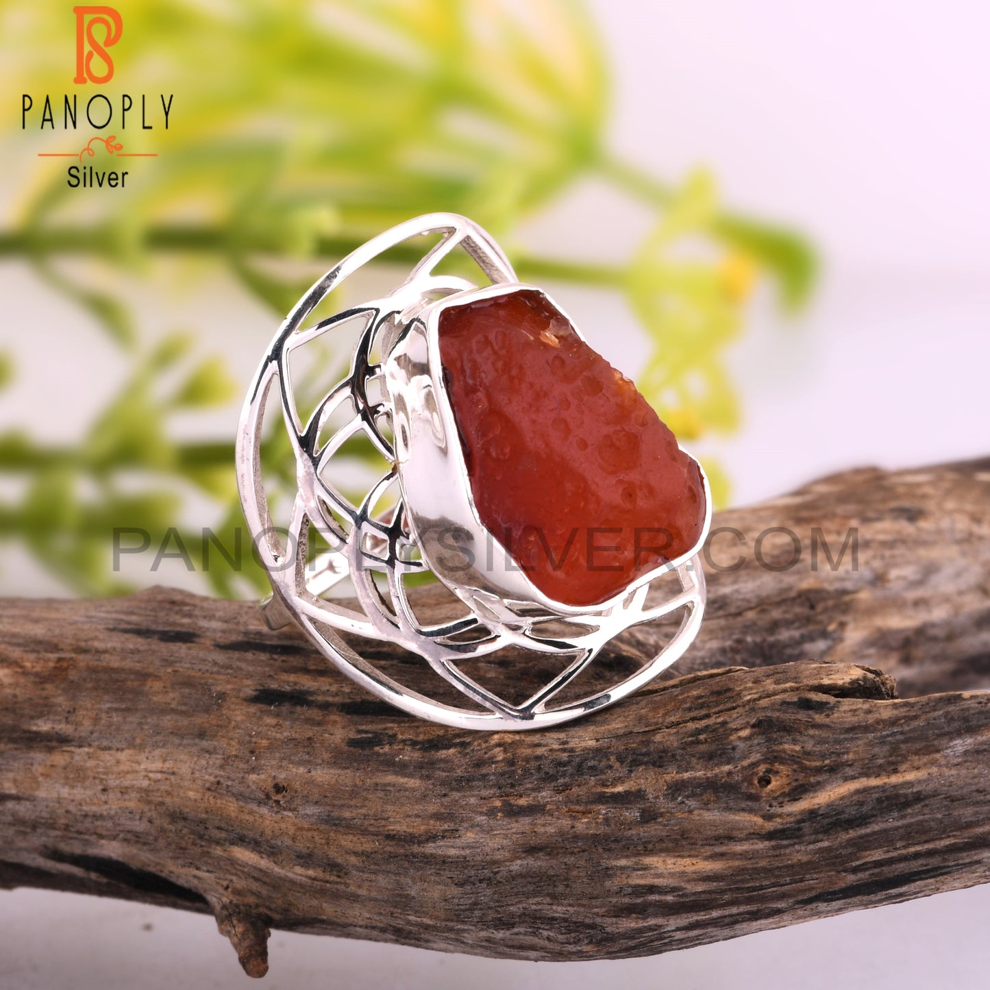Carnelian Rough 925 Sterling Silver Wedding Ring