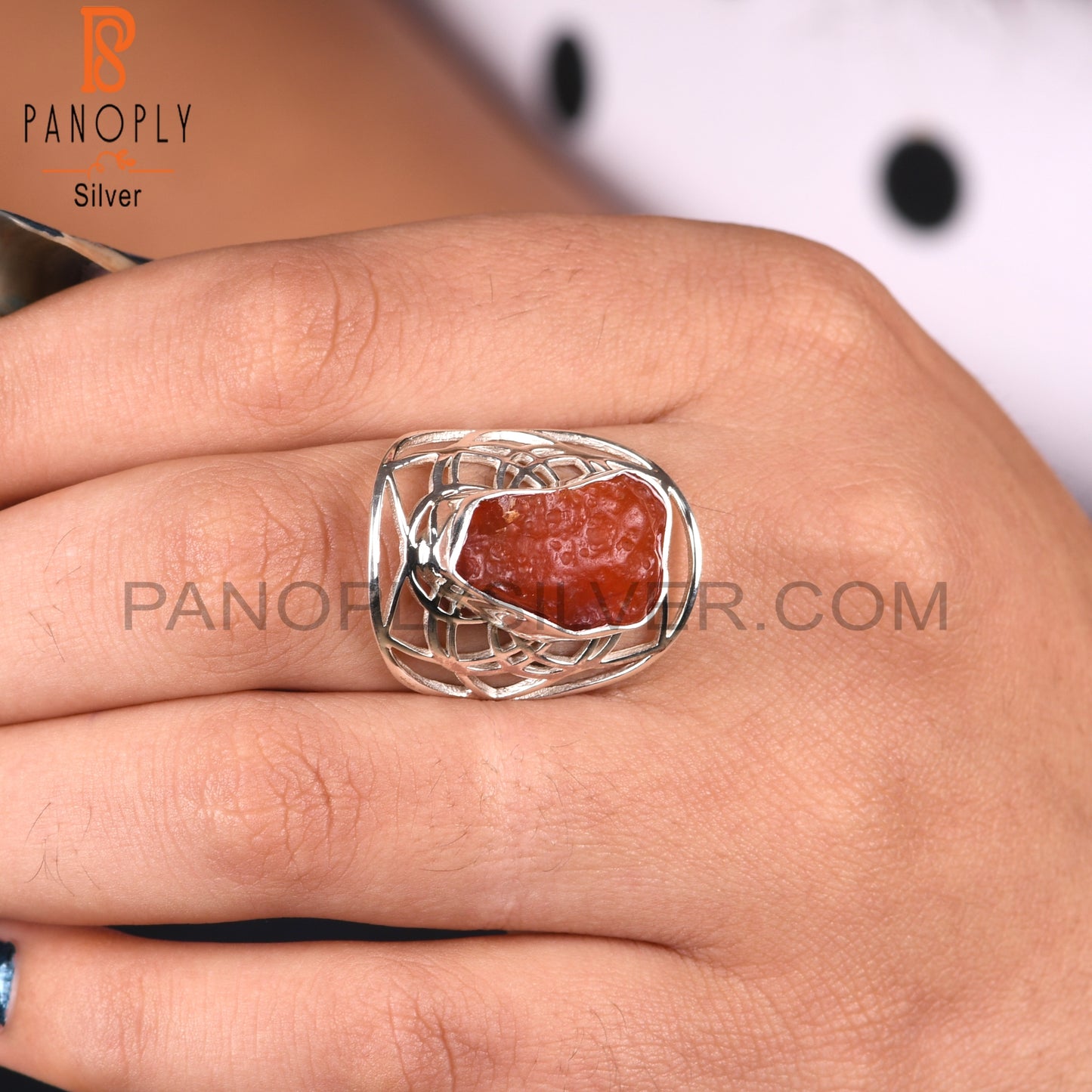 Carnelian Rough 925 Sterling Silver Wedding Ring