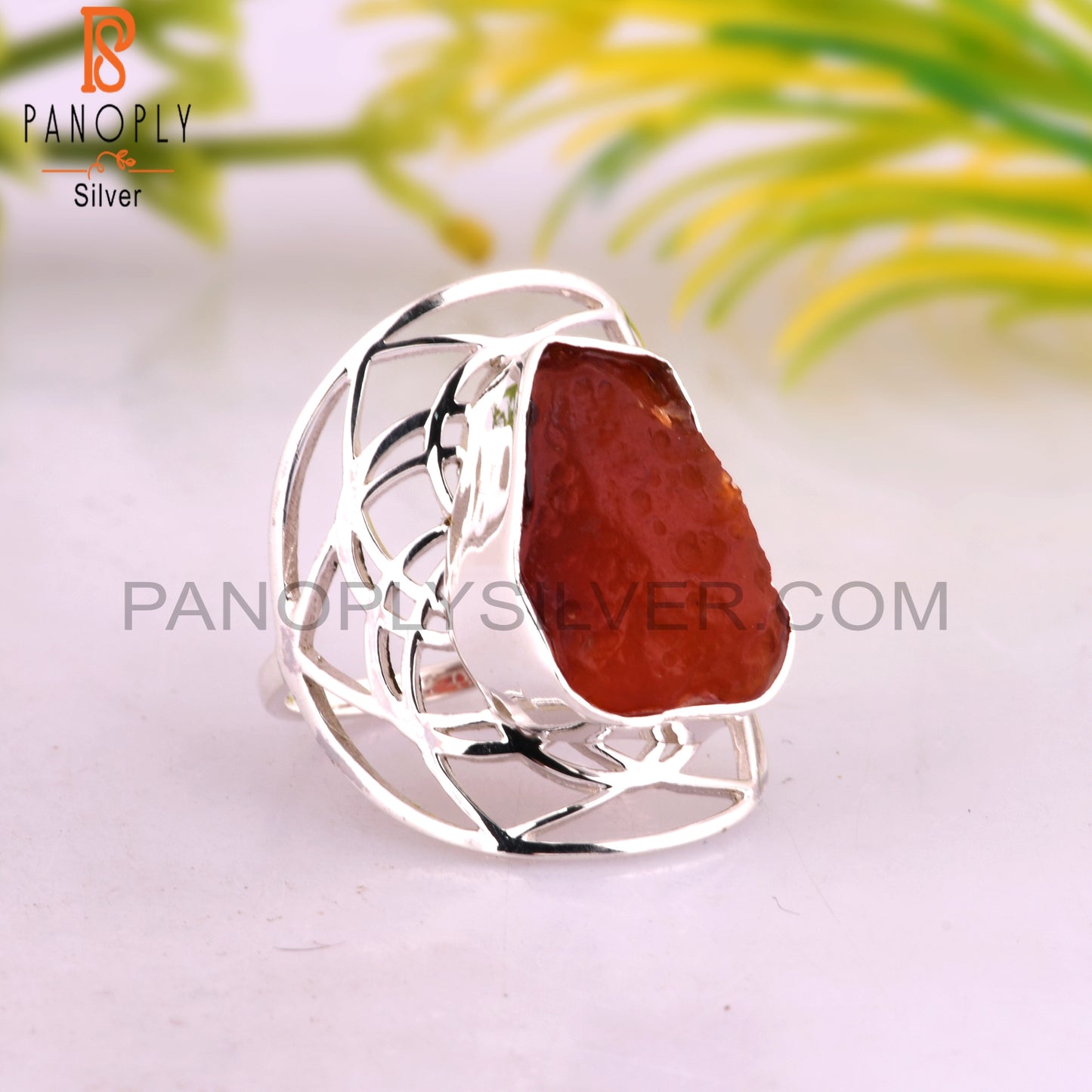 Carnelian Rough 925 Sterling Silver Wedding Ring