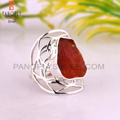 Carnelian Rough 925 Sterling Silver Wedding Ring