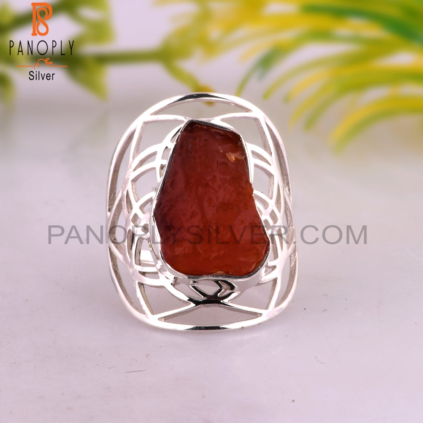 Carnelian Rough 925 Sterling Silver Wedding Ring