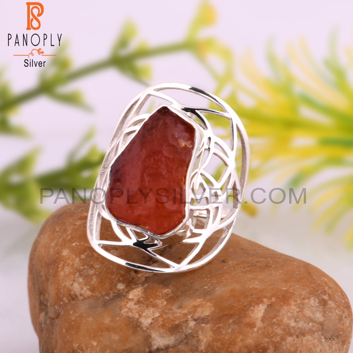 Carnelian Rough 925 Sterling Silver Wedding Ring