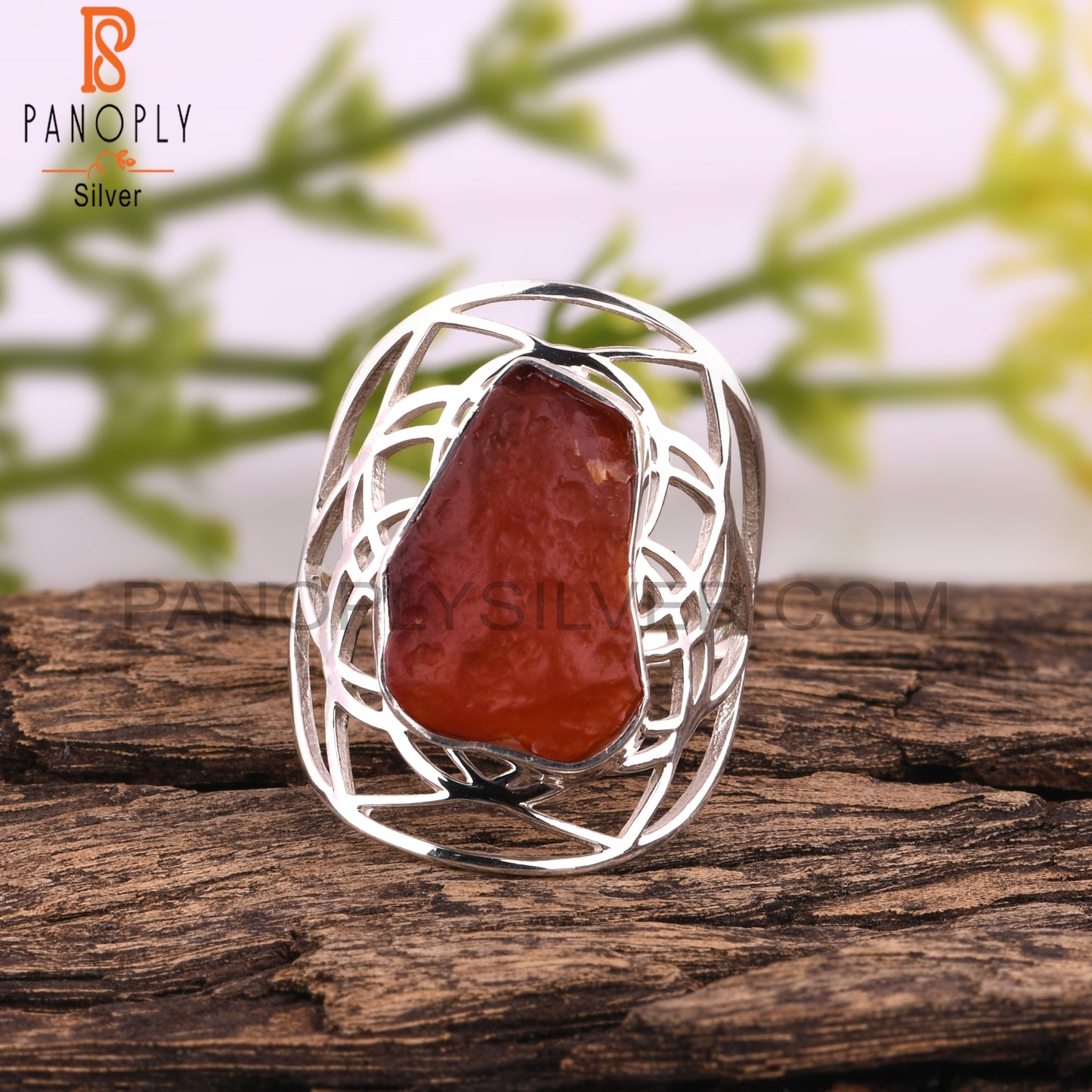 Carnelian Rough 925 Sterling Silver Wedding Ring