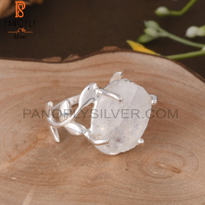 Rainbow Moonstone 925 Sterling Silver Leaf Branch Ring