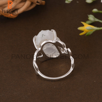 Rainbow Moonstone 925 Sterling Silver Leaf Branch Ring