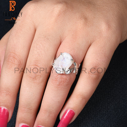 Branch Rose Quartz Rough 925 Sterling Silver Leaf Ring